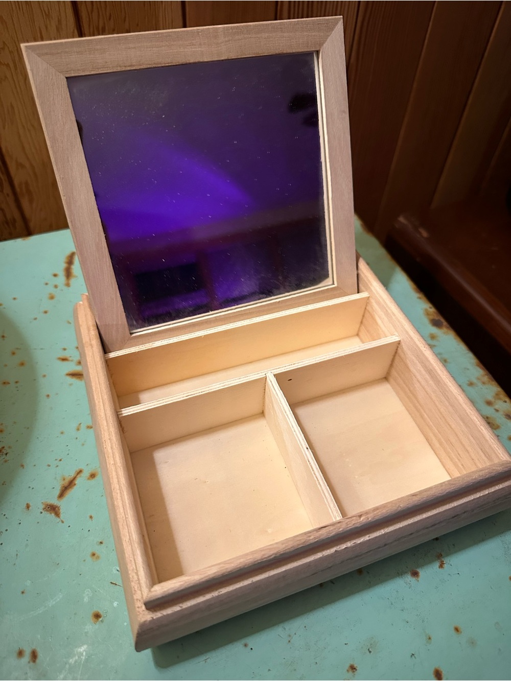 ⭐️ Wooden Jewelry Organizer Box with Mirror - Natural Raw Wood to Paint